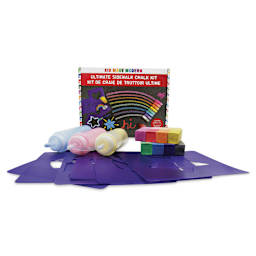 Kid Made Modern Ultimate Sidewalk Chalk Kit, contents laid out in front of the packaging. 
