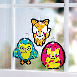 Creativity for Kids Sticker Suncatchers Kit, close up of the finished suncatchers