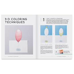 The Awesome 3-D Art Coloring Guide - Spread showing techniques using color