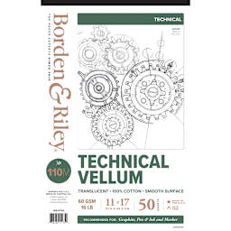 Borden & Riley #110M Technical Vellum Pad, 50 Sheets, 11 in x 17'