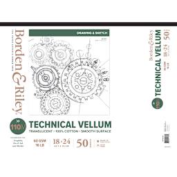 Borden & Riley #110M Technical Vellum Pad, 50 Sheets, 18 in x 24 in