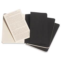 Moleskine Cahier Journals - Black, Ruled, Pkg of 3, 5½'' × 3½'' (Showing pocket)