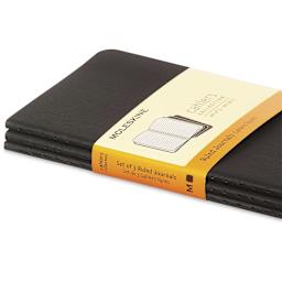 Moleskine Cahier Journals - Black, Ruled, Pkg of 3, 5½'' × 3½'' (side view)