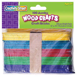 Wooden Craft Sticks 6" - Jumbo Colored, 100/Pkg. - Peggable