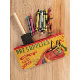Blue Q Zipper Pencil Pouch - Art Supplies, 8-1/2" x 4-1/4", on table with art supplies (not included)