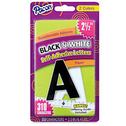 Self-Adhesive Letter Set with Guide - Front of package of 2 1/2" Black and White Letters
