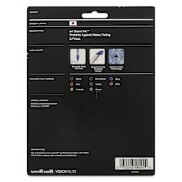 Uni-Ball Vision Elite Rollerball Pens - Micro Point, Set of 8, 0.5 mm, Assorted Colors - back of packaging