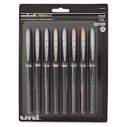 Uni-Ball Vision Elite Rollerball Pens - Micro Point, Set of 8, 0.5 mm, Assorted Colors - front of packaging