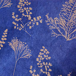 LAMALI Decorative Lokta Paper, 20 in x 30 in, Botanic, Blue, Cream Silkscreen