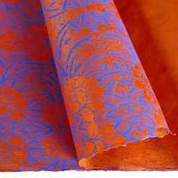 LAMALI Decorative Lokta Paper, 20 in x 30 in, Tropical, Red, Blue Silkscreen