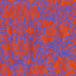 LAMALI Decorative Lokta Paper, 20 in x 30 in, Tropical, Red, Blue Silkscreen