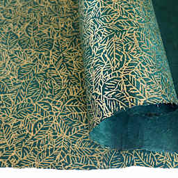 LAMALI Decorative Lokta Paper, 20 in x 30 in, Foliage, Green, Gold Silkscreen
