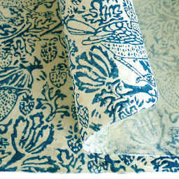 LAMALI Decorative Lokta Paper, 20 in x 30 in, Thrush & Strawberries, White, Blue Silkscreen