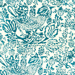LAMALI Decorative Lokta Paper, 20 in x 30 in, Thrush & Strawberries, White, Blue Silkscreen