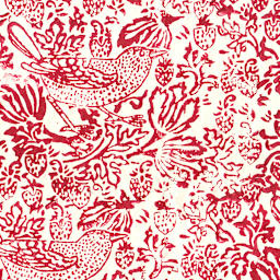 LAMALI Decorative Lokta Paper, 20 in x 30 in, Thrush & Strawberries, White, Red Silkscreen