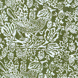 LAMALI Decorative Lokta Paper, 20 in x 30 in, Thrush & Strawberries, Avocado, White Silkscreen