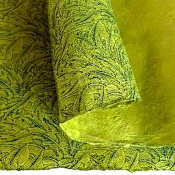 LAMALI Decorative Lokta Paper, 20 in x 30 in, Greenery Small, Yellow, Avocado Silkscreen