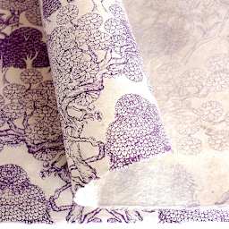 LAMALI Decorative Lokta Paper, 20 in x 30 in, Kongpo, White, Violet Silkscreen