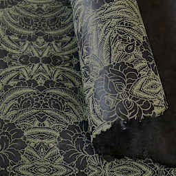 LAMALI Decorative Lokta Paper, 20 in x 30 in, Rhododendron, Black, Cream Silkscreen