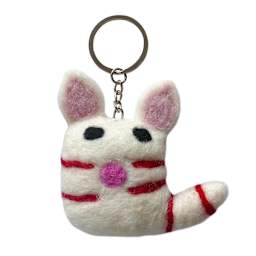 Felt Cat Handmade Key Rings White
