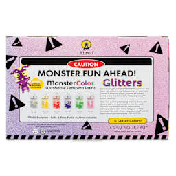 Abroli MonsterColor Washable Tempera Paint and Sets - Set of 8, Glitter, back of packaging