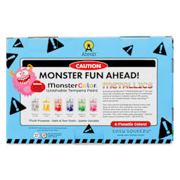 Abroli MonsterColor Washable Tempera Paint and Sets - Set of 8, Metallic Colors, back of packaging