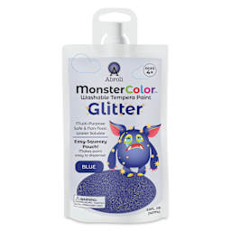 Abroli MonsterColor Washable Tempera Paint - Blue Glitter, 5 oz Pouch, front