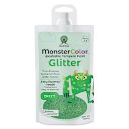 Abroli MonsterColor Washable Tempera Paint - Green Glitter, 5 oz Pouch, front