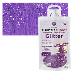 Abroli MonsterColor Washable Tempera Paint - Purple Glitter, 5 oz Pouch and swatch