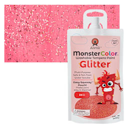 Abroli MonsterColor Washable Tempera Paint - Red Glitter, 5 oz Pouch and swatch