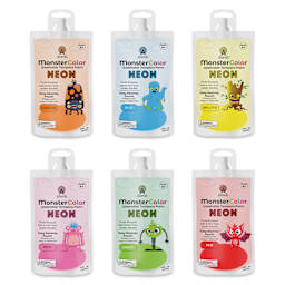 Abroli MonsterColor Washable Tempera Paint and Sets - Set of 8, Neon, six colors out of packaging