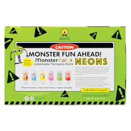 Abroli MonsterColor Washable Tempera Paint and Sets - Set of 8, Neon, back of packaging