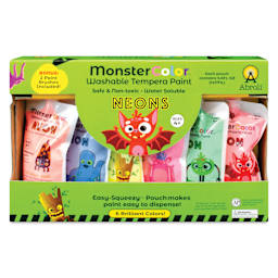 Abroli MonsterColor Washable Tempera Paint and Sets - Set of 8, Neon Colors