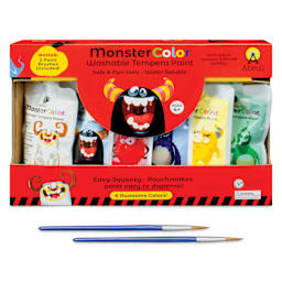 Abroli MonsterColor Washable Tempera Paint and Sets - Set of 8, Assorted, 2 brushes out of packaging