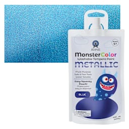 Abroli MonsterColor Washable Tempera Paint - Metallic Blue, 5 oz Pouch and swatch