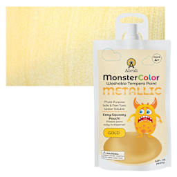 Abroli MonsterColor Washable Tempera Paint - Metallic Gold, 5 oz Pouch and swatch