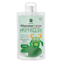 Abroli MonsterColor Washable Tempera Paint - Metallic Green, 5 oz Pouch, front