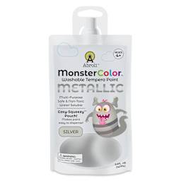 Abroli MonsterColor Washable Tempera Paint - Metallic Silver, 5 oz Pouch, front