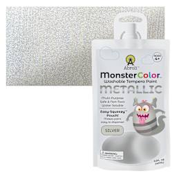 Abroli MonsterColor Washable Tempera Paint - Metallic Silver, 5 oz Pouch and swatch