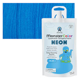 Abroli MonsterColor Washable Tempera Paint - Neon Blue, 5 oz Pouch and swatch