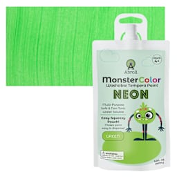 Abroli MonsterColor Washable Tempera Paint - Neon Green, 5 oz Pouch and swatch