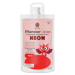 Abroli MonsterColor Washable Tempera Paint - Neon Red, 5 oz Pouch, front