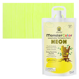 Abroli MonsterColor Washable Tempera Paint - Neon Yellow, 5 oz Pouch and swatch