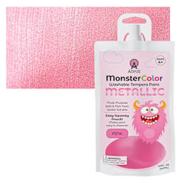 Abroli MonsterColor Washable Tempera Paint - Metallic Pink, 5 oz Pouch and swatch