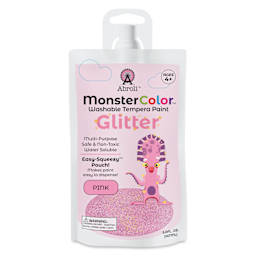 Abroli MonsterColor Washable Tempera Paint - Pink Glitter, 5 oz Pouch, front