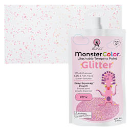 Abroli MonsterColor Washable Tempera Paint - Pink Glitter, 5 oz Pouch and swatch
