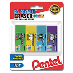 Pentel Polymer Erasr Sm Asst Color 4Cd