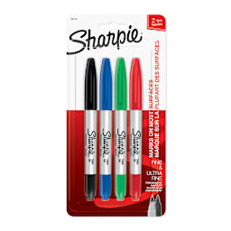 Sharpie Twin Tip Permanent Markers 4-Color Carded Set (Black, Blue, Green, Red)