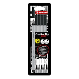 Multi-liner STABILO Creative Tips Sets 5-Piece ARTY Metal Tin Set - One each of Black fineliner in 0.2mm, 0.4mm, 0.7mm, 1mm and brush tips.