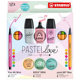 Stabilo Special Edition Pastel Love Pens and Highlighters Set of 18, packaging